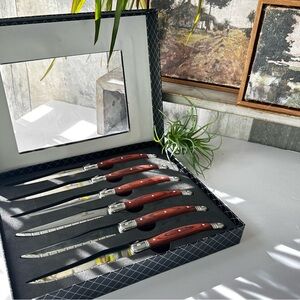 🌴Elegant Serrated Stainless Steak Knife Set of 6 with Pakkawood Handles
